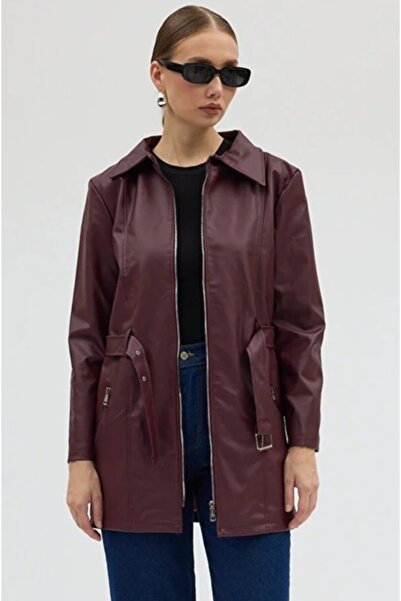 MEECY Women's Leather Overcoat