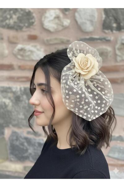 Fiyonks Atölye Puantiyeli Tüllü Saç Aksesuarı, Tören, Nikah, Parti, Saç Akses...