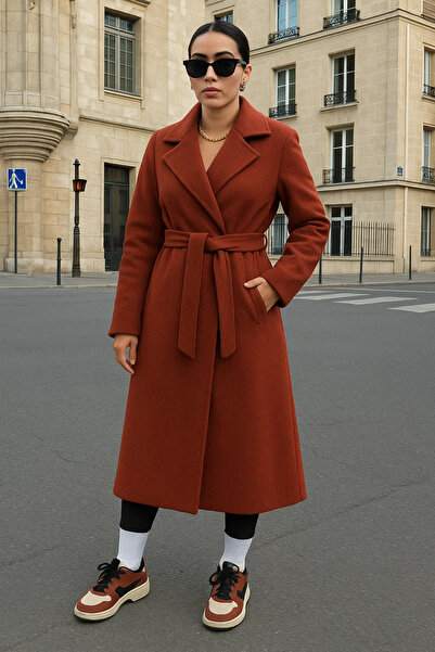 comstar Γυναικείο παλτό διπλό πέτο Casual Trend Tile Cashmere