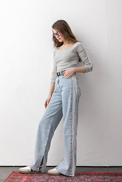 Pantastic Jeans جينز نسائي من ANG WİDE LEG مزود بشريط شرابة جانبي