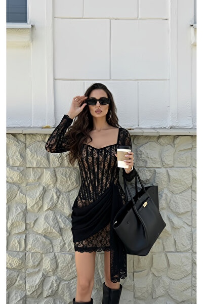 Friday Mood Γυναικείο Μίνι Φόρεμα με Δαντελένια Λεπτομέρεια Ζώνης