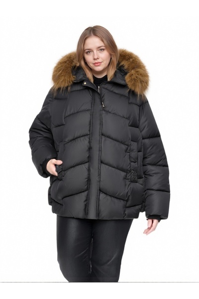 SETTY KOOP Women’s Plus Size Flattering Slim-Fit Look Puffer Jacket with Faux Fur Hood, 3XL–7XL