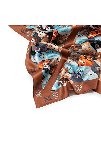 All We Need Is Pets Dreamy Blue Dark Brown Silk Bandana for Dogs and Pet Lovers