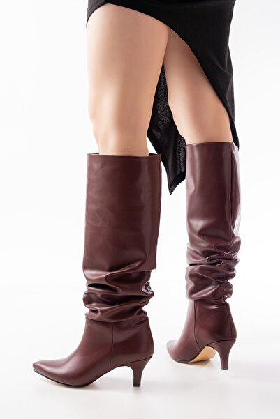 Budi Sr-2001 Claret Red Thin Heeled Daily Boots