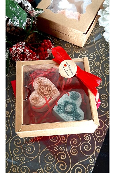 ArtINA esmaraldchic Set of 2 heart soaps in gift box, She=chocolate fragrance, He=green apple, mint, handmade