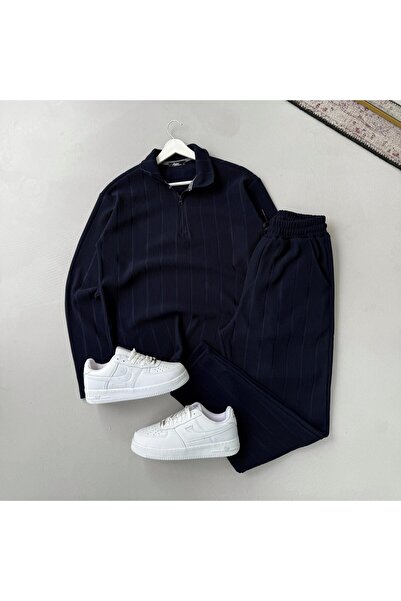 Baycombine35 Ανδρικό σετ αθλητικής φόρμας με κάθετες ρίγες από ύφασμα Ottoman με λεπτομέρεια με φερμουάρ