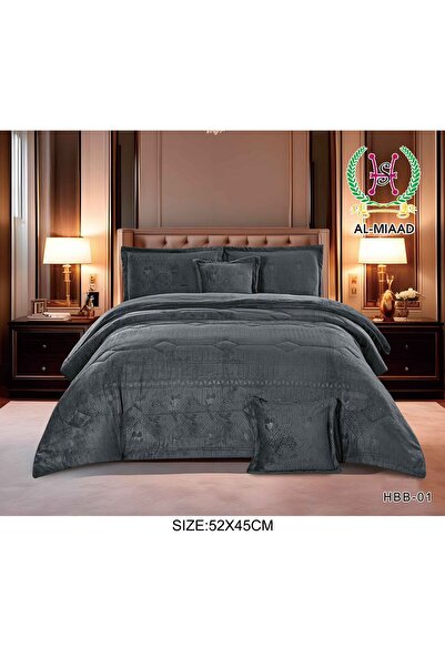 HOURS Meead Winter Double Bed Set, Luxurious Winter Collection, 6 Pieces, Faux Fur on Velvet