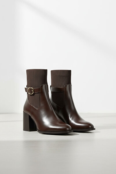 Adım Dünyası Υφασμάτινα μποτάκια με τακούνι Bitter Brown