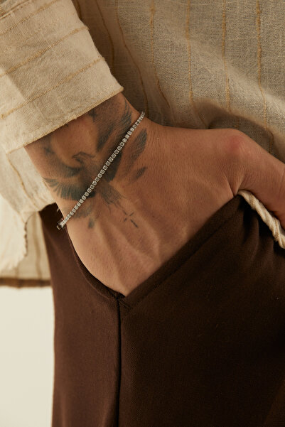 Fjellor Galdethor Erkek Beyaz Taşlı Çelik İnce Su Yolu Bileklik