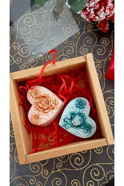 ArtINA esmaraldchic Set of 2 heart soaps in gift box, She=chocolate fragrance, He=green apple, mint, handmade