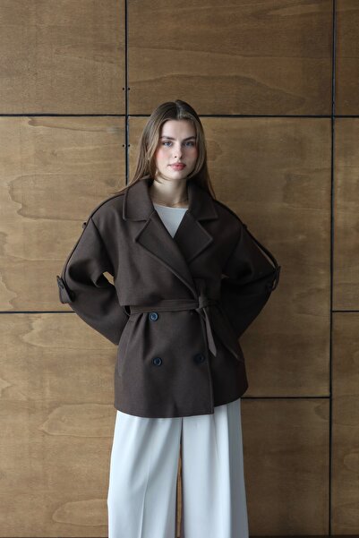 FEHUBLOOM KADIN ACI KAHVE KUŞAKLI PREMİUM KAŞE KABAN