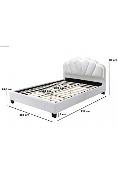 OEM Comfort 2 upholstered bed with LED, 160x200, wooden frame with fixed slatted bed base, Cream color