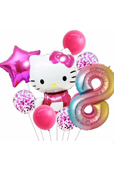 ALYA PARTİ Gökkuşağı Rakam Folyo Balonlu Hello Kitty Doğum Günü Seti
