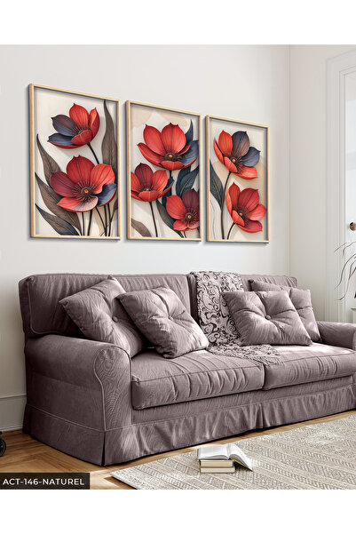 Evinemoda Crveni cvet, slika u drvenom okviru, 3 dela, ACT