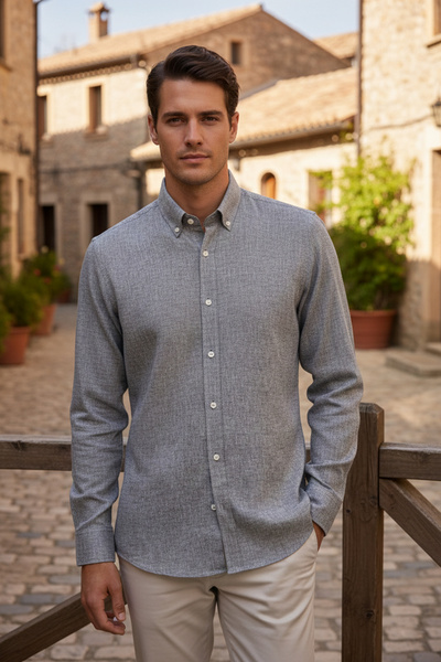 NAZEF Slim Fit High Quality Button Collar Cotton Blended Linen Shirt