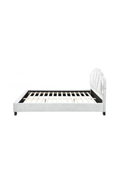 OEM Comfort 2 upholstered bed with LED, 120x200, wooden frame with fixed slatted base, Cream color