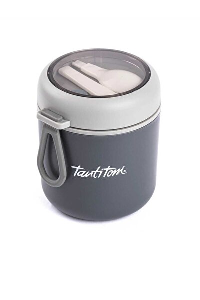 Tantitoni GRİ PASLANMAZ ÇELİK YUVARLAK KAŞIKLI YEMEK TAŞIMA KABI