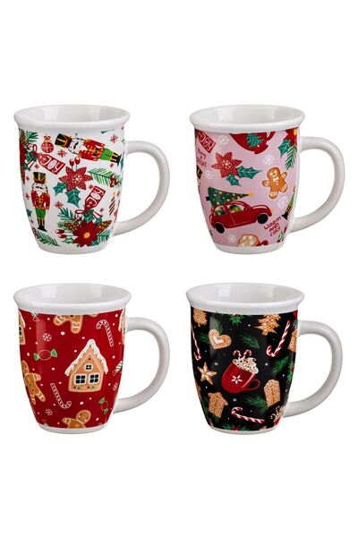 OEM Set of Ceramic Mugs with Christmas Figurines & Patterns 420ml - 4pcs