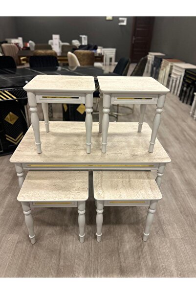 DEREN HOME Orta Sehpa Ve 4 Adet Yan Sehpa MDF Gürgen Ayak Yer Kaplamayan Deko...