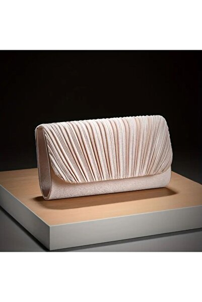 bag and shine Kadın Kadife Pileli Parlak Kumaş Şık Abiye Çanta