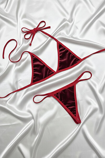 içgiyimist Kırmızı Fantezi Seksi Kadife Sütyen Takımı MBU-2001