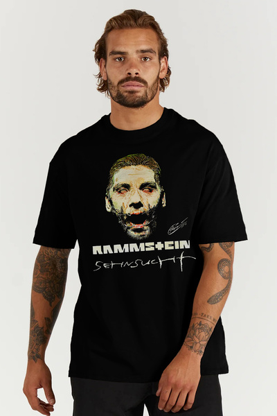 kun inaki Rammstein Baskılı Oversize Kalıp Siyah Geniş Bol Kesim Erkek Tişört