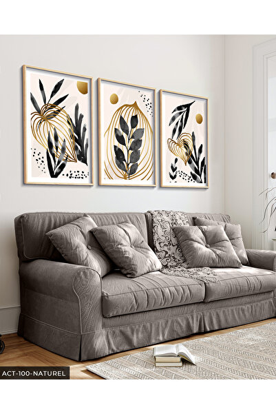 Evinemoda Boho stil akvarela, izgled crnog lista, 3-dijelna slika u drvenom o...