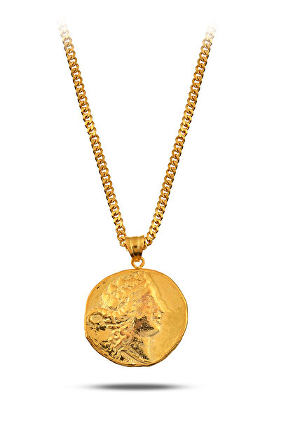 AİCHA JEWELLERY 925 Ayar Gümüş Üzeri 18K Altın Kaplama Ancient King Medallion...