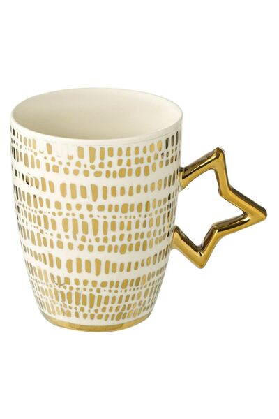 OEM New Bone White Christmas Mug with Gold Foil Star Handle 355ml