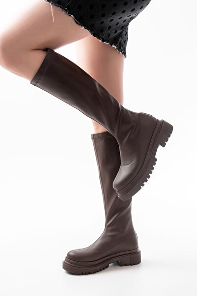 Budi 812-301 Brown Stretch Back Zipper Casual Women's Boots