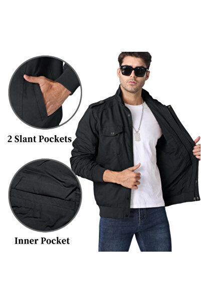 Kefitevd Men's Transition Jacket Lightweight Autumn Bomber Cargo Jacket Black S
