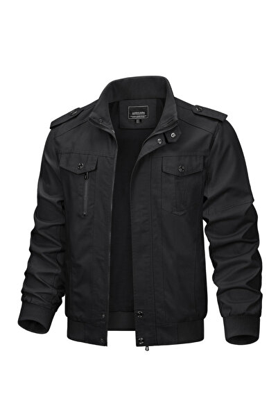 Kefitevd Men's Transition Jacket Lightweight Autumn Bomber Cargo Jacket Black S