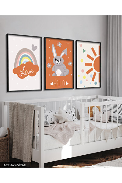 Evinemoda Slika u crnom drvenom okviru sa životinjskim temama za dečiju sobu,...