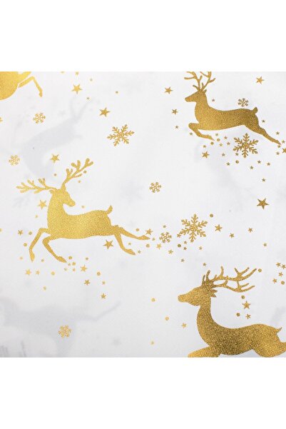 OEM White Christmas Placemat with Gold Foil Reindeer 160x35cm