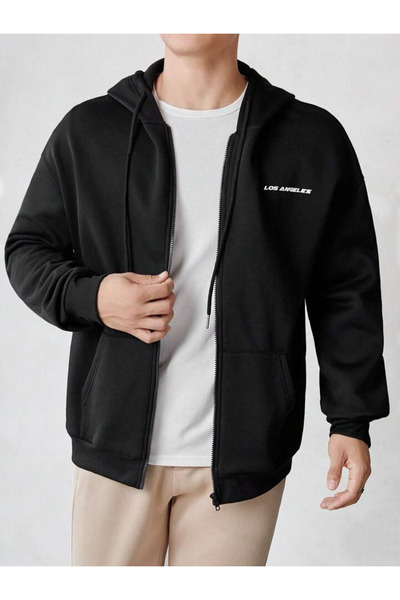 Vestiti Los Angeles Minimal Lettering Sweatshirt Zippered Cardigan - Black Pr...