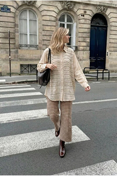 FEMELLE Light Beige Oversized Shirt with Bead Embroidery (Compatible with Size 46 and up)