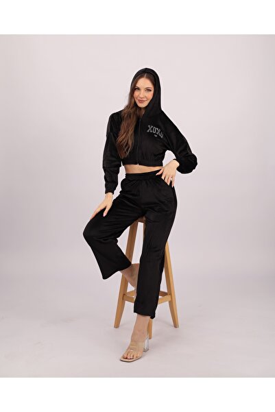 Clyfora Xoxo Velvet Crop Jacket Pajama Set