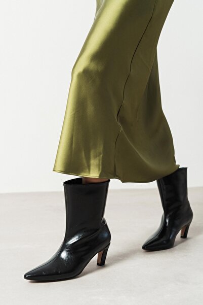 NİŞANTAŞI SHOES Shower Black Rustic Pattern Women's Heeled Boots