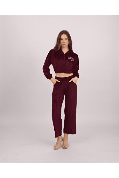 Clyfora Xoxo Velvet Crop Jacket Pajama Set