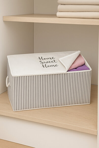 homyjr's Home Sweet Home Baskılı Gri Çizgili Mega Boy Baza Altı Kazak Pike Ba...