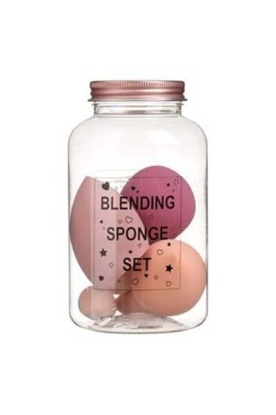 BAMI NETWORK Makeup Sponge Set in Transparent Jar with Pink Lid Ø8x13.5cm - 6 pieces