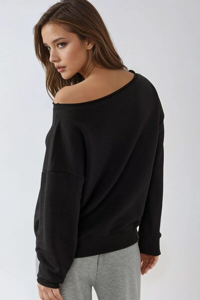 Hiccup Boat Neck Relaxed Cut Sweatshirt