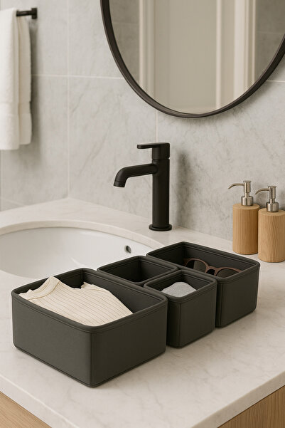 HomyJRs 4-Piece Anthracite Drawer Organizer Box Organizer Set