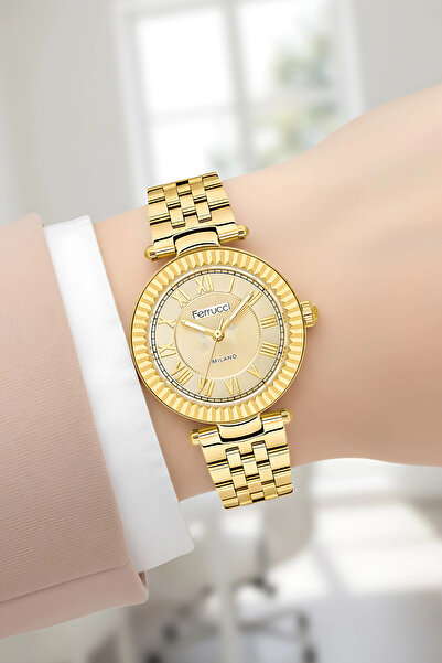 Ferrucci Steel Cord Steel Case Women Wrist Watch, Bracelet Gift Gold Color Zmfer203