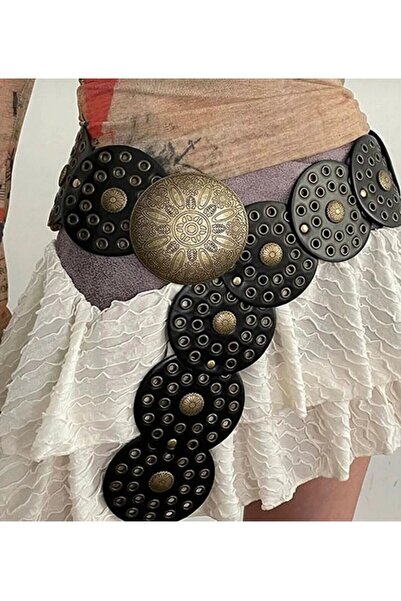 Lydie's Women's Metal Medallion Buckle, Studded Cowboy Style New Trend Belt