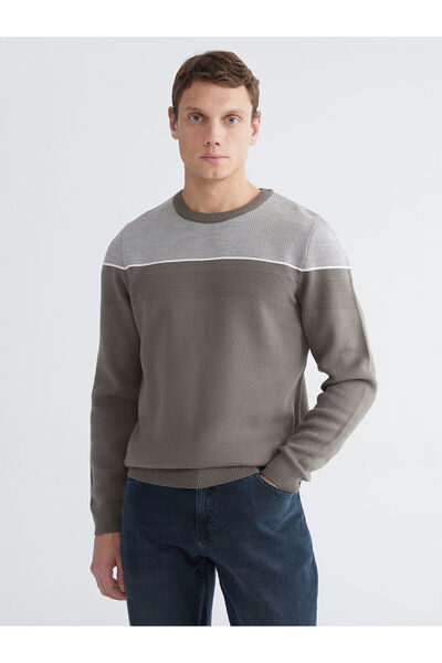 LC Waikiki Vizyon New Season Crew Neck Color Block Men's Knitwear Sweater