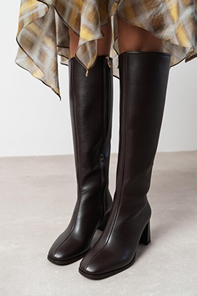 NİŞANTAŞI SHOES Bigop Brown Matte Blunt Toe Heeled Women's Boots