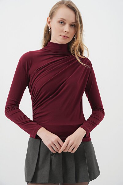 Hiccup Bdart Drape Detailed Bodycon Mock Neck Blouse