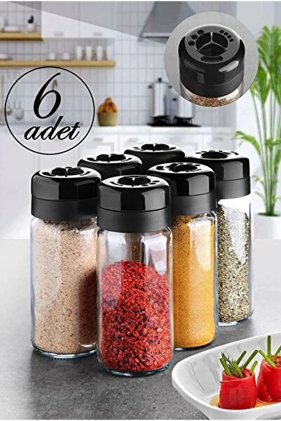 Saint Belisama Concept New Generation 6-Piece Glass Spice Jar Set 245 ml with Swivel Lid Salt Shaker Pepper Shaker for Powdered Pepper, Cumin, Salt,