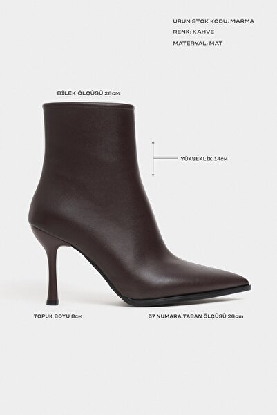 NİŞANTAŞI SHOES Marma Kahvet Mat Fermuar Detay Sivri Burun Kadın Topuklu Bot